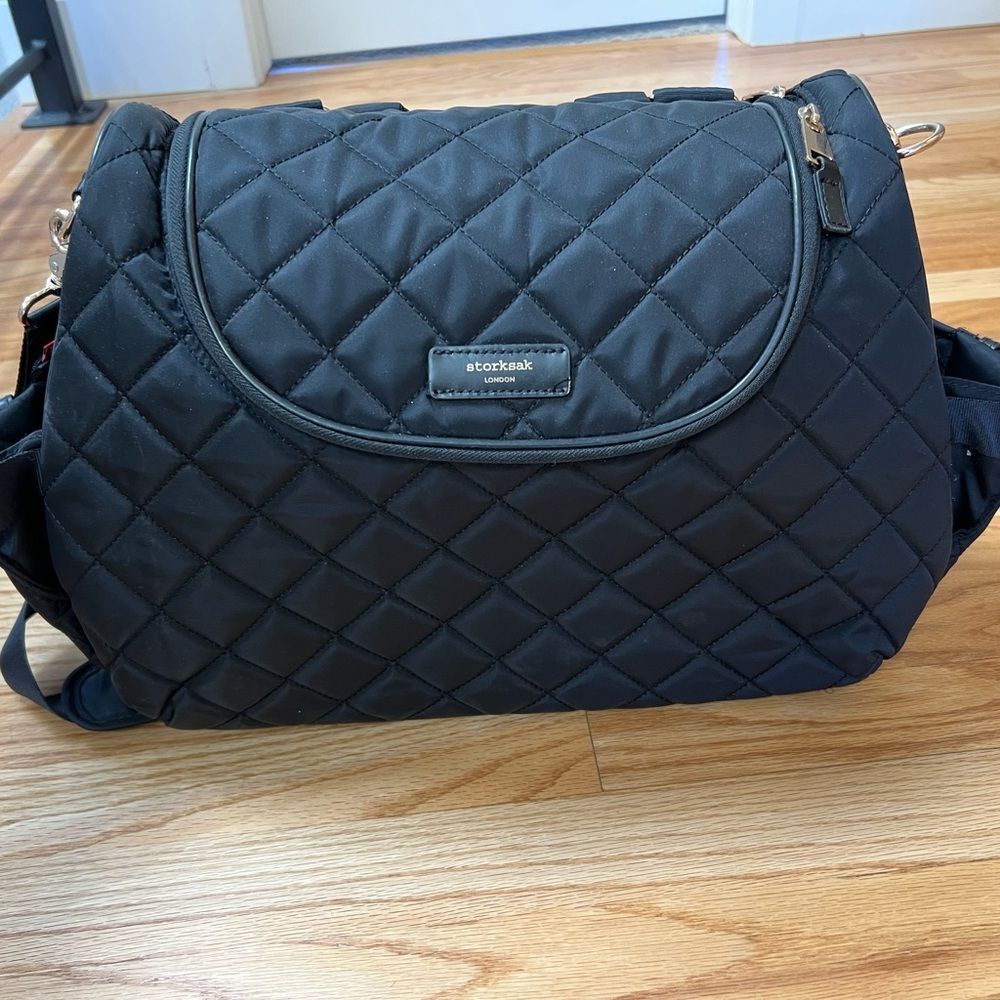Storksak Poppy Convertible Black Quilted Diaper Bag Missing Changing Pad